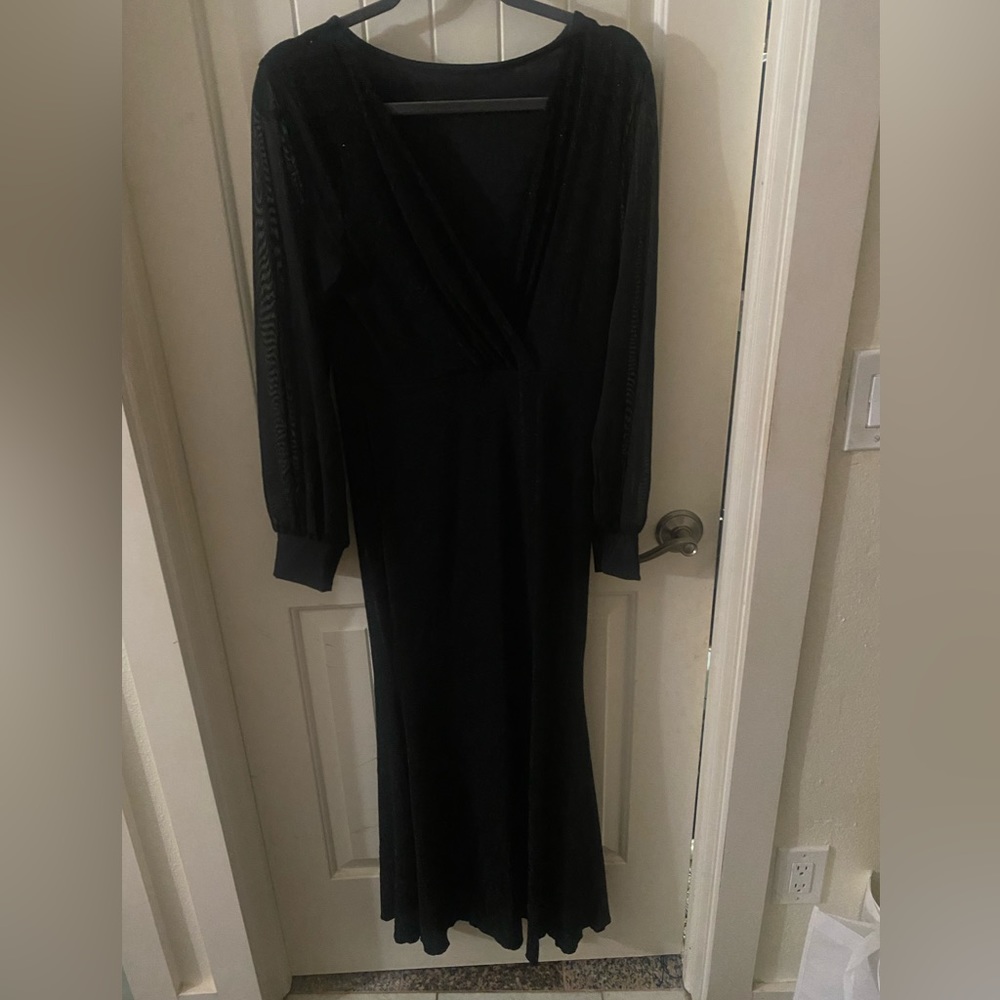 Long sheer sleeve long dress